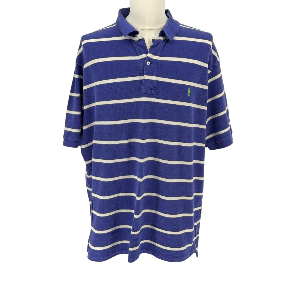 Polo Ralph Lauren Polo Shirt Blue White Striped 100% Cotton 3XB Big